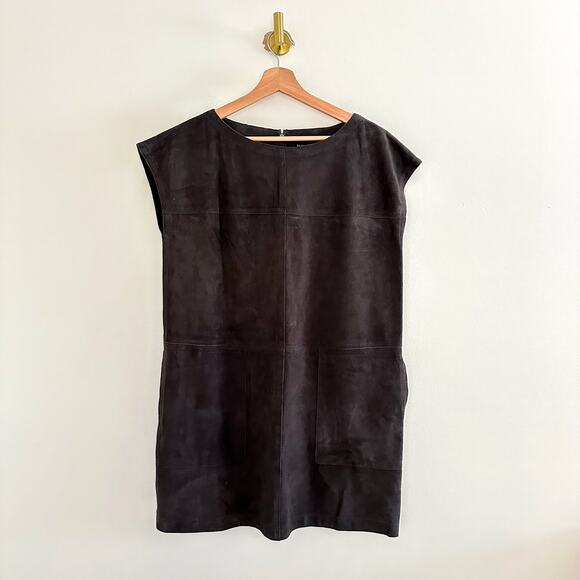 Eileen Fisher Goat Suede Ballet Boat Neck Tunic Top Bark S